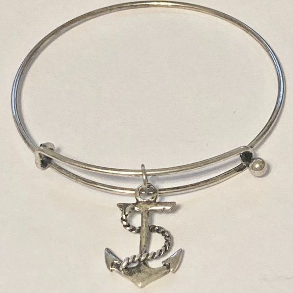 Nautical Anchor Charm Bracelet Beach Island Bangle Stackable Silver Plated 8" - Picture 9 of 12
